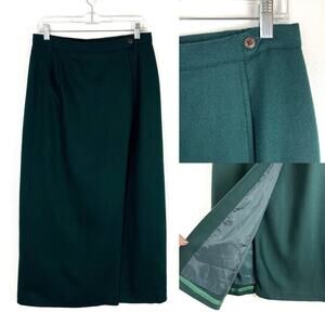 Vintage Norton McNaughton 100% Wool Skirt Straight Faux Wrap Hunter Green